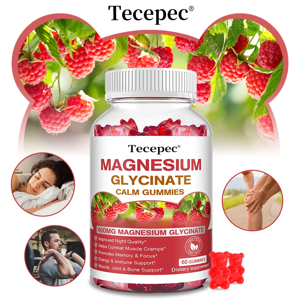 Magnesium Glycinate Gummies for Sleep, Brain, Nervous System, Bone, Muscle, Relieve Anxiety Heart Health