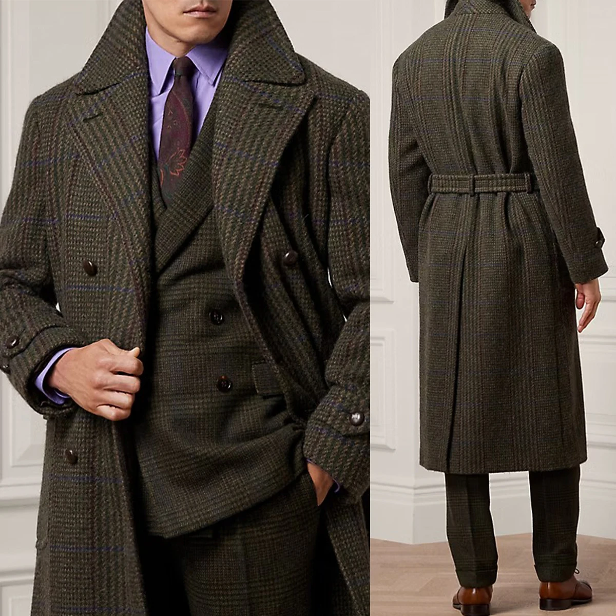 

Woolen Overcoat Blend Coat Fashion Wool Custom Made Double Breasted Business Long Overcoat Plus Size Warm Formal Business Wear