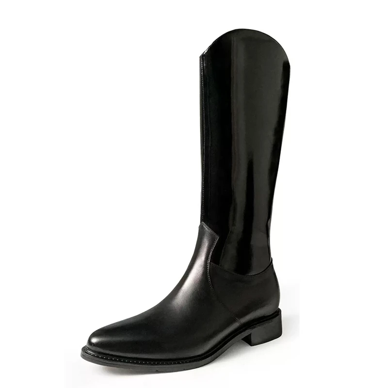 Luxury Fashion Men Riding Boots Genuine Leather Pointed Toe British Style Knee High Boots High End Gentleman Knight Boots