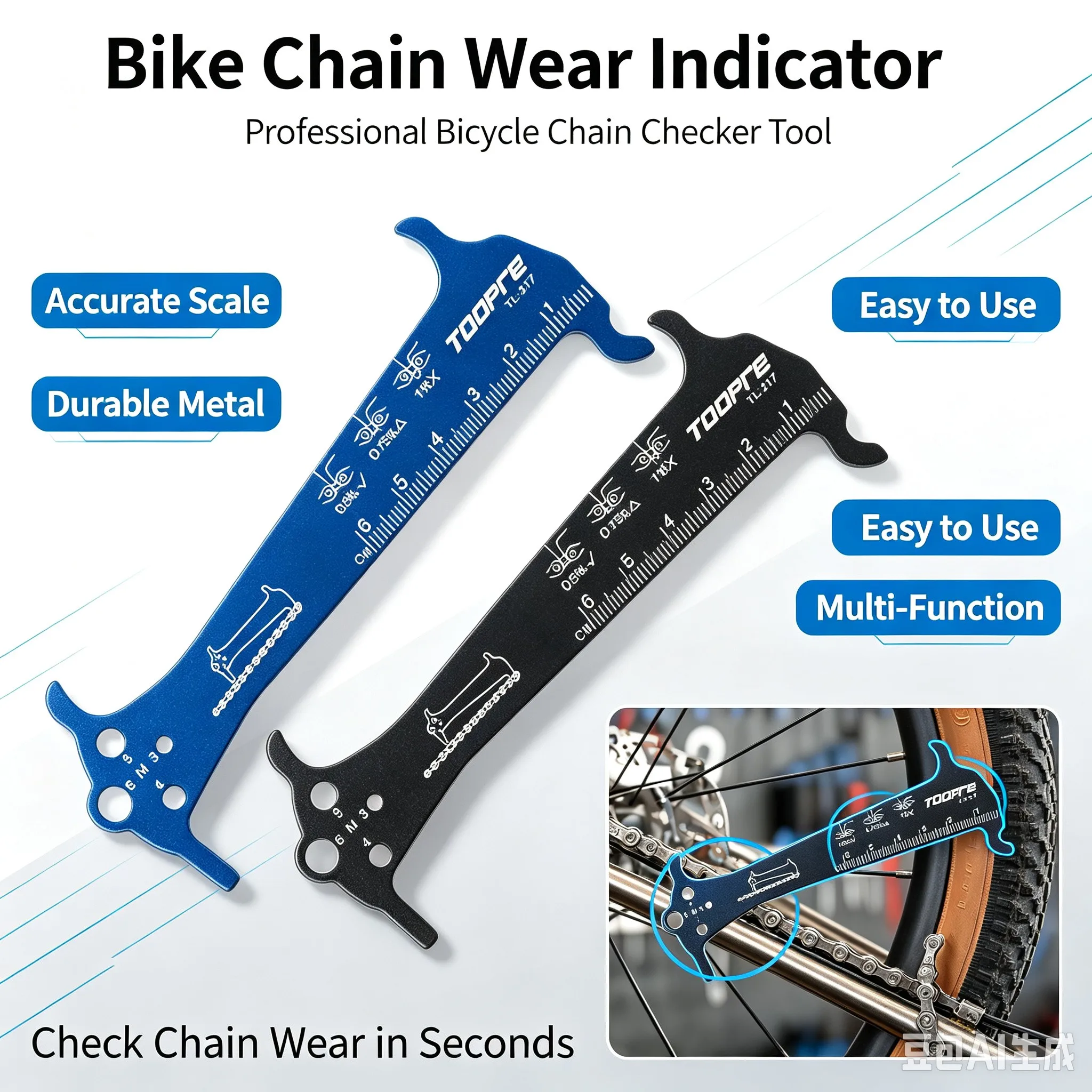 Bicycle Chain Wear Indicator Ruler Repair Tool Stainless Steel Mountain Road Bike Chain Gauge Measurement Checker Screw Diameter
