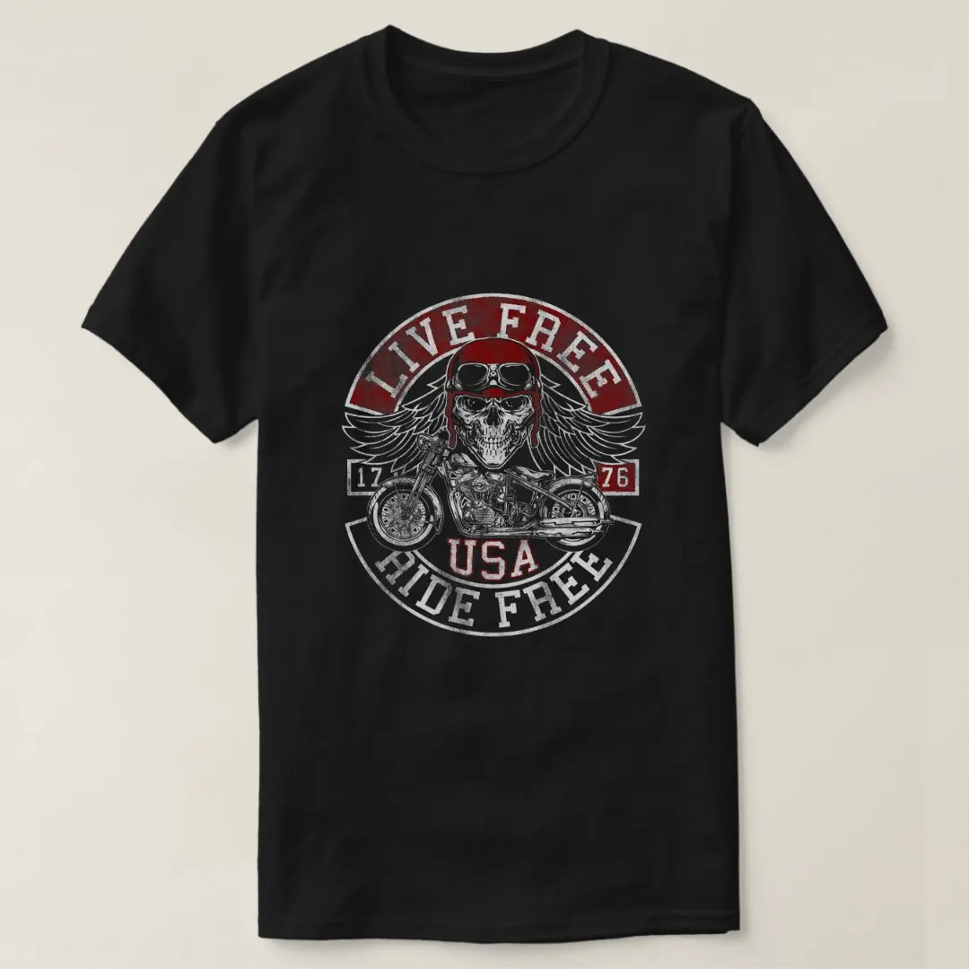 

Live Free Ride Free USA Motorcycle T-Shirt 100% Cotton O-Neck Short Sleeve Summer Casual Mens T-shirt
