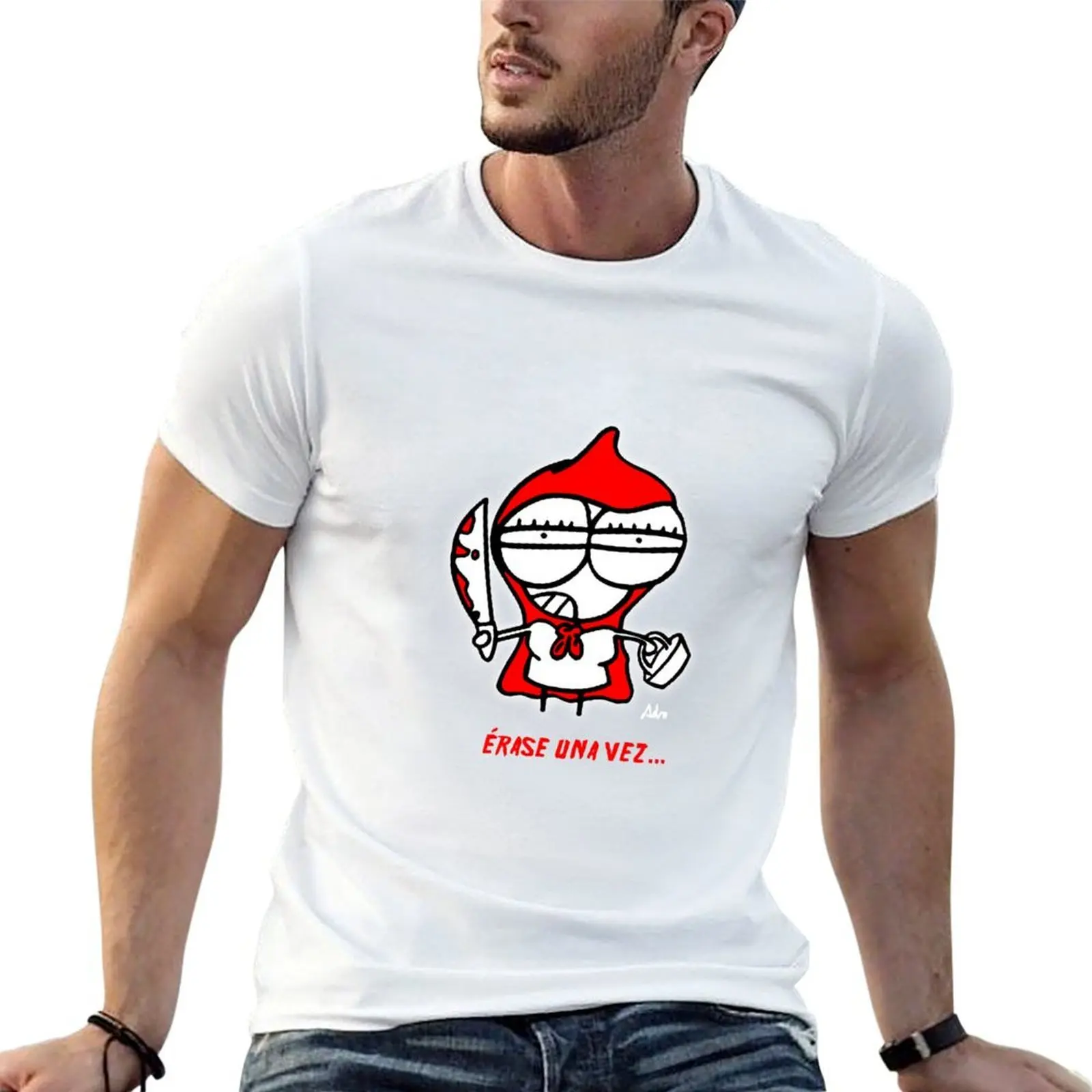 Camiseta Caperucita Roja para hombre, camiseta de algodón grueso, camiseta de algodón 100%, camiseta de algodón negra lisa para hombre, paquete de camisetas.