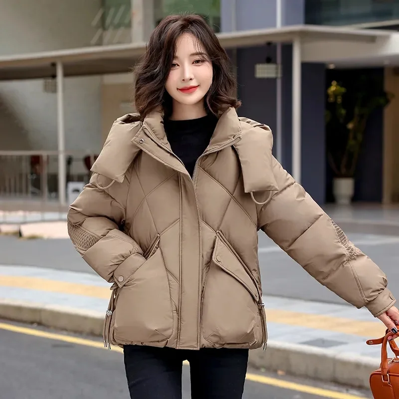 New Down And Cotton Jacket For Women Plus Size Korean Loose And Slimming Detachable Hat Short Jacket Bread Jacket Parka Coat