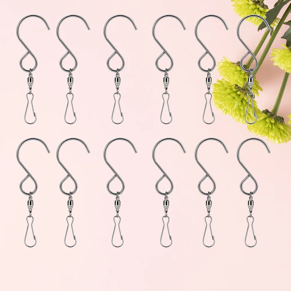 

16pc Rotating Basket Hooks Stainless Steel S Hooks Kitchen Workshop Display Rotary Swivel Wind Chime Organizer