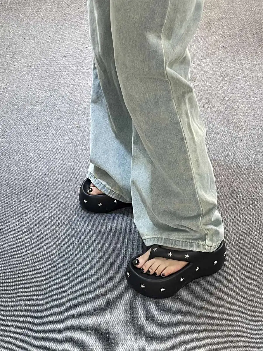 Y2K Thick Soled Flip Flops For Women 7cm Summer Slippers 2024 New Item For Outdoor  Summer Outings Female Punk Slippers