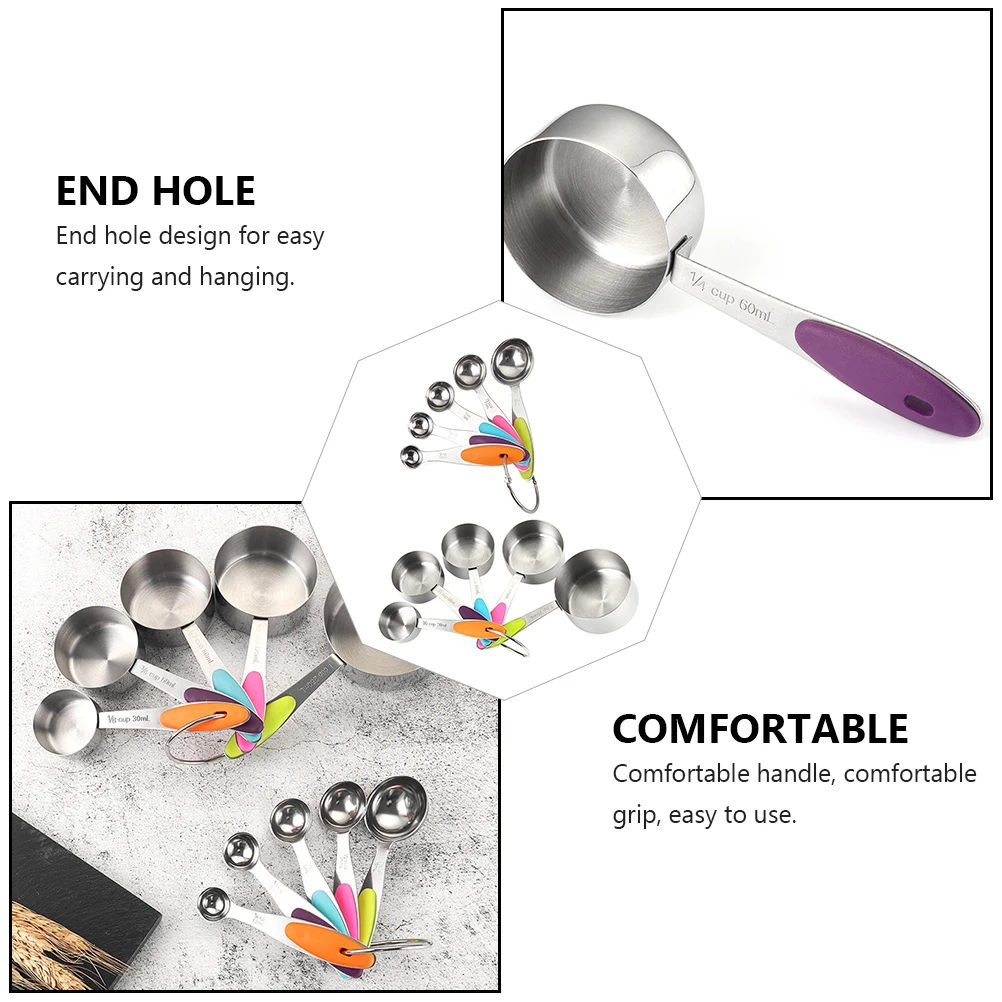 

10 pcs Measuring Cup Spoon Set Stainless Steel Silicone Stackable Kitchen Gadgets Liquid Dry Cups Practical Measuring Tools