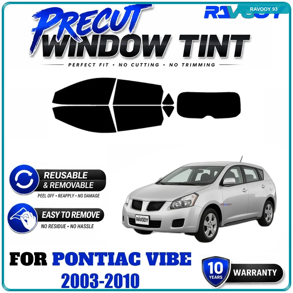 RAVOOY Precut Window Tint, Reusable Removable EPU Film, Custom Fit for Pontiac Vibe 2003-2010, UV Heat Protection