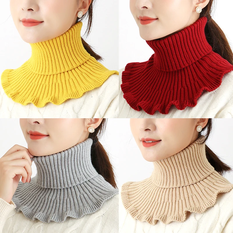 Knitted Fake Collar Scarf With Wooden Ears Women Turtleneck Warm Knitted False Fake Collar Detachable Scarf Winter Windproof