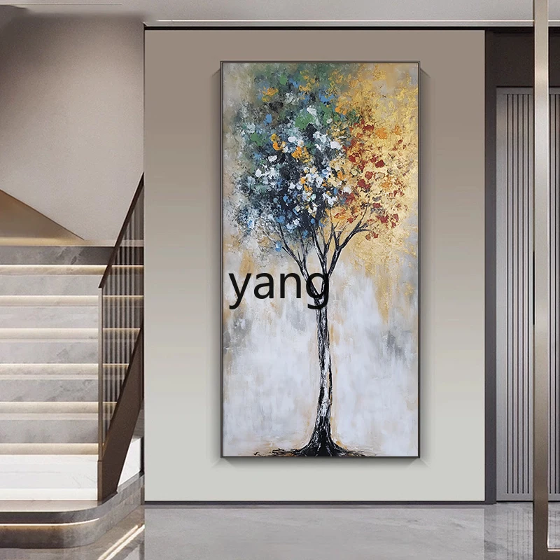 

Yhm hand-painted oil painting abstract tree light luxury housewarming corridor hanging painting