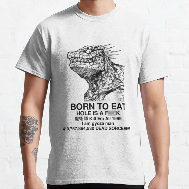 

Born To Eat Manga Dorohedoro caiman Anime T shirt kaiman Manga Men's print Graphic Tee 100% cotton Y2K clothes All size tops