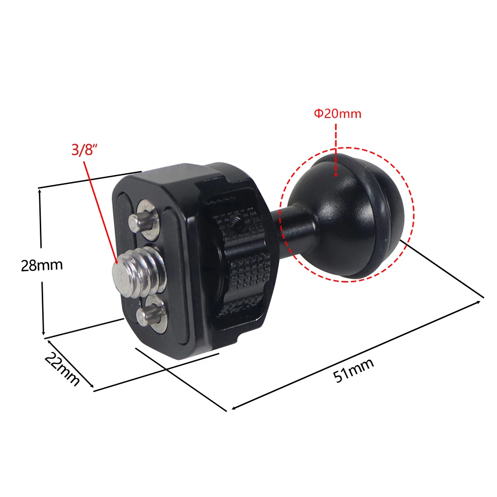 20mm Kugelkopf-Klemmhalterungsadapter mit 1/4'- und 3/8'-Schraube, ARRI-Positionierungsstift für DSLR-Kamera-Rig, Magic Arm, Monitor- und Lichthalterung – Detail 3