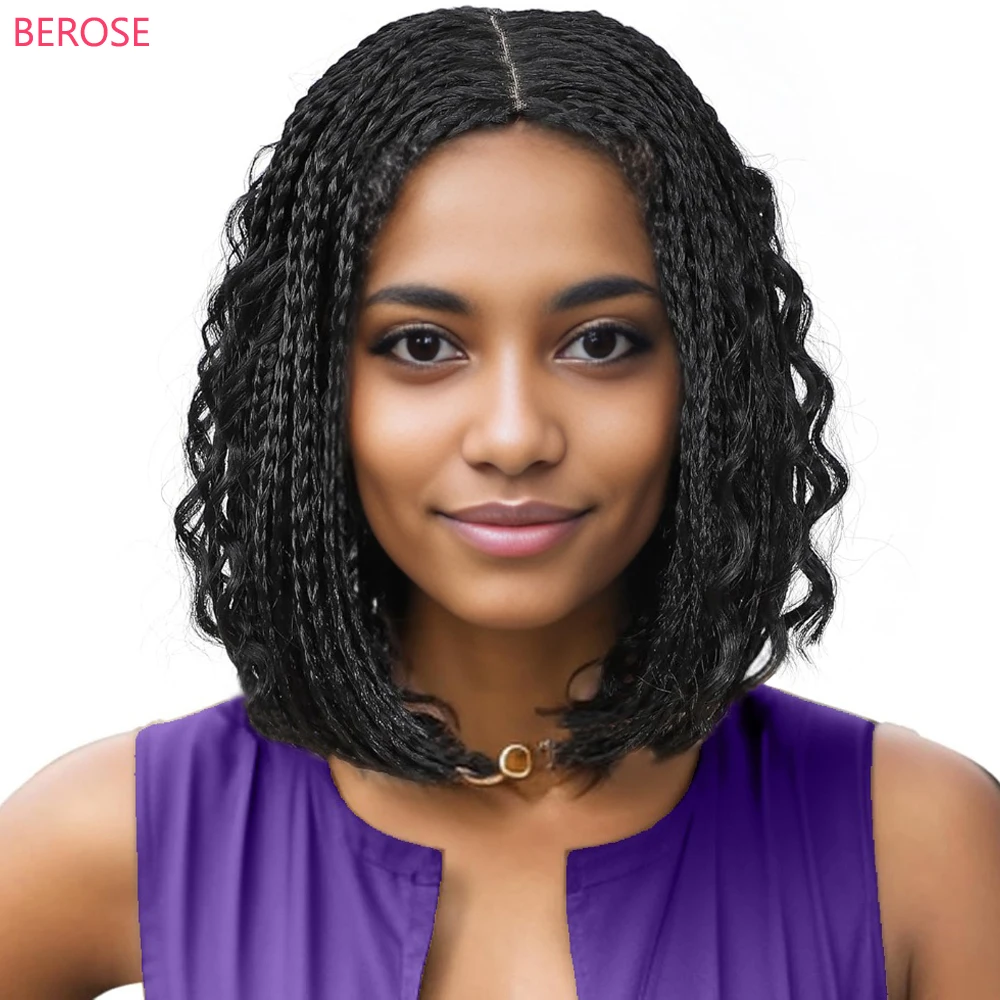 Real Handmade Box Braid Wigs 12inch Short Hand Braided Hair Wig for Women and Girls Box Braids Crochet Hair Wigs with Curly Hair