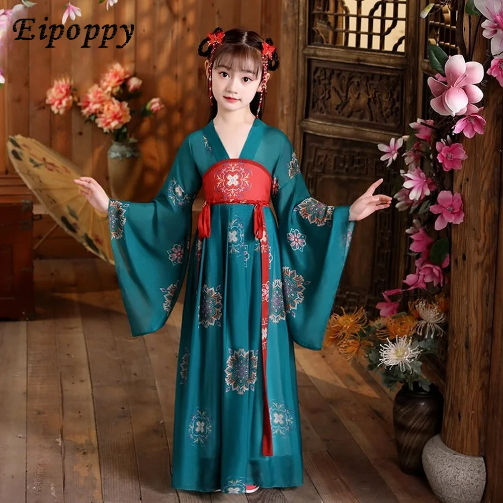 فستان هانفو الصيني التقليدي للأطفال ، فساتين الأطفال القديمة ، زي الفتيات ، زي الرقص الشعبي