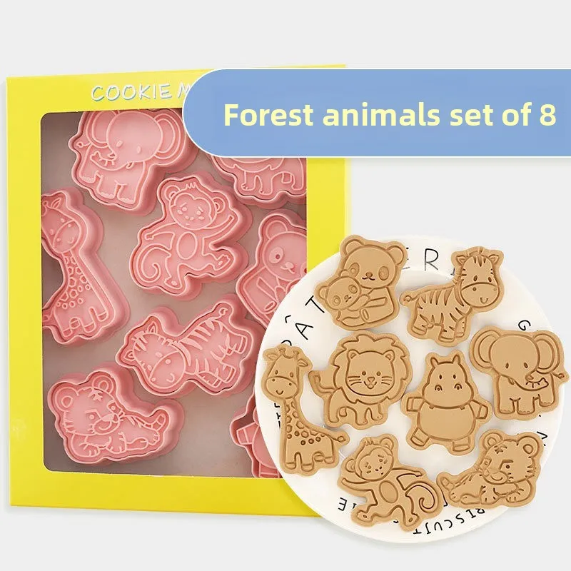 

8Pcs Forest Animal Cookie Press Cutters Set for Cartoon Giraffe 3D Fondant Baking, Fun Christmas Baking Gift