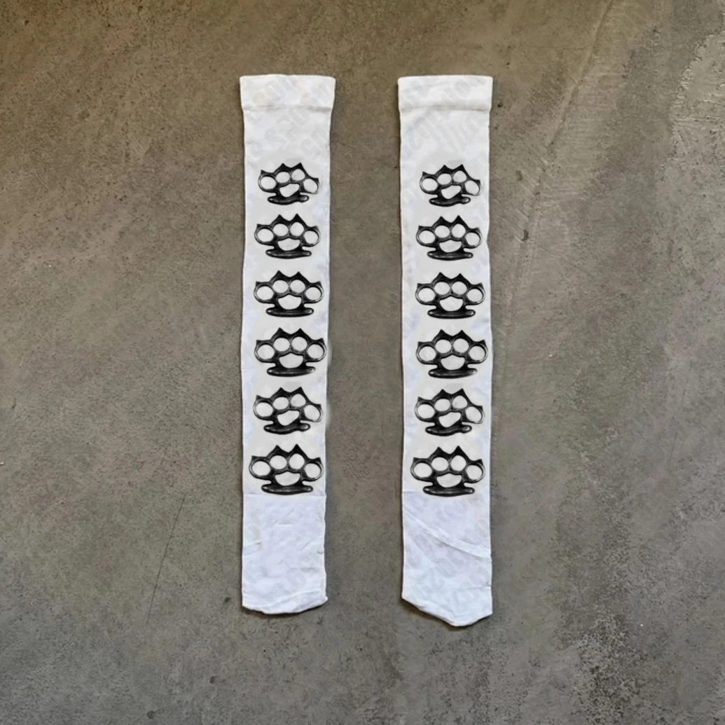 Gothic Print Long Tube Socks Women's Personality Street Visual Harajuku Shibuya Stockings Autumn Season Pure Color Double Pack