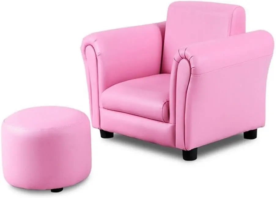 

Современный детский диван из полиуретана розового цвета с подходящим пуфом для детской или игровой комнаты – стильное и удобное сиденье