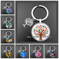 Dignified Life Tree Key Chain Man Black Tree Glass Cabochon Keyrings of Life for Good Luck Purse Key Chains Gift for Parents