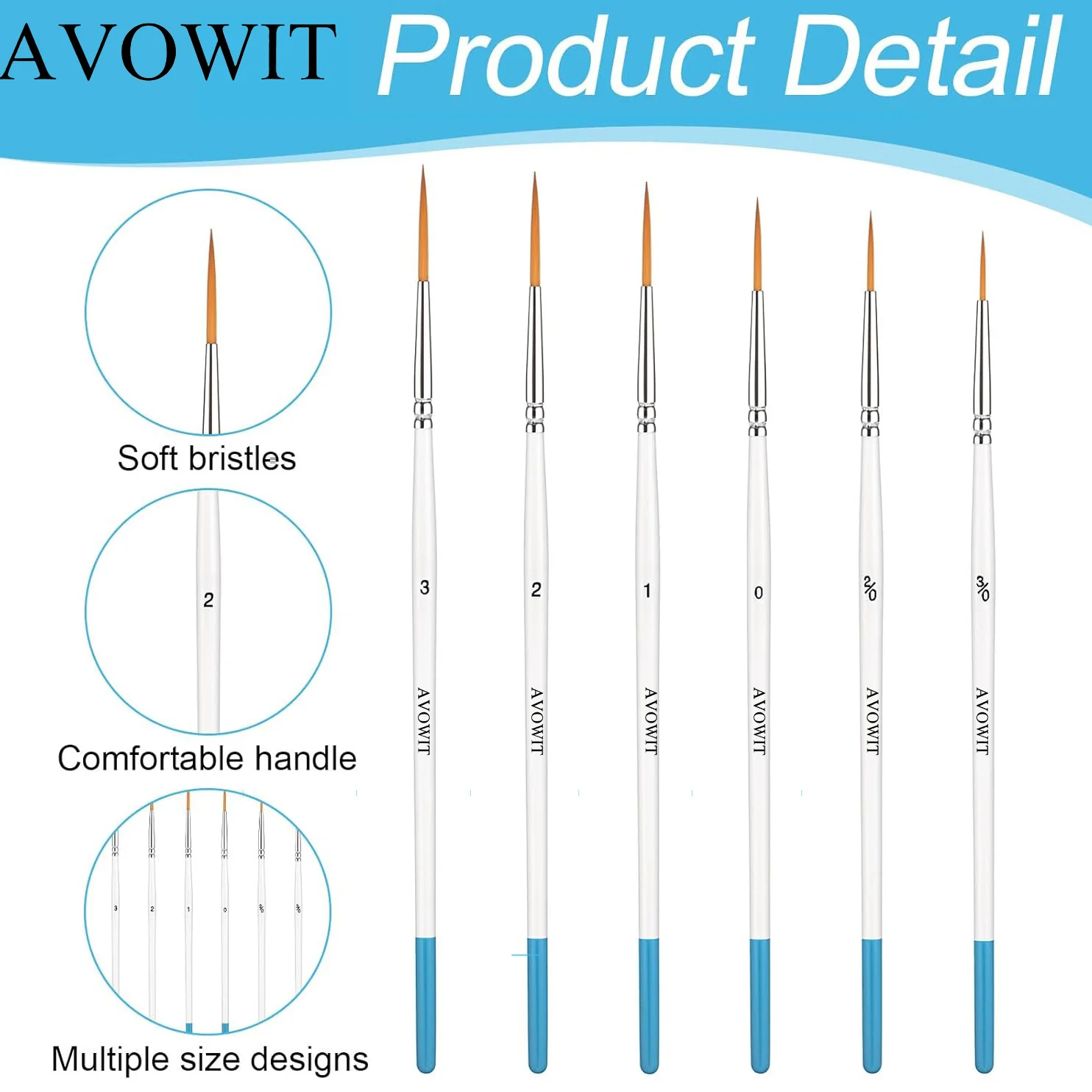 6pcs Detail Brush Set, Fine Stripe Outline Pen, Suitable for Eyeliner, Finger, Watercolor, Miniature Painting