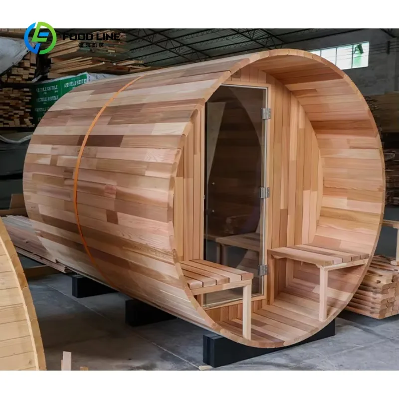 Customized Wholesale Outdoor Barrel Sauna with Heater, Western Red Cedar Outdoor Steam Sauna for Dry Steam
