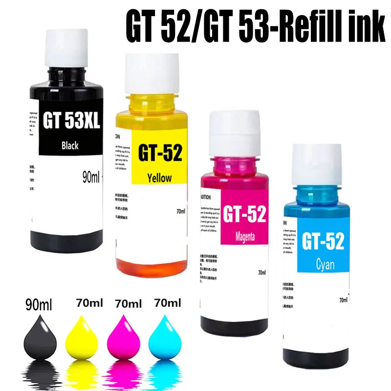 

For HP GT-52 GT-53 Refill Ink For HP GT5820 GT411 GT582 GT410 518 519 510 531 672 726 755 798 Printer Refill Dye Ink