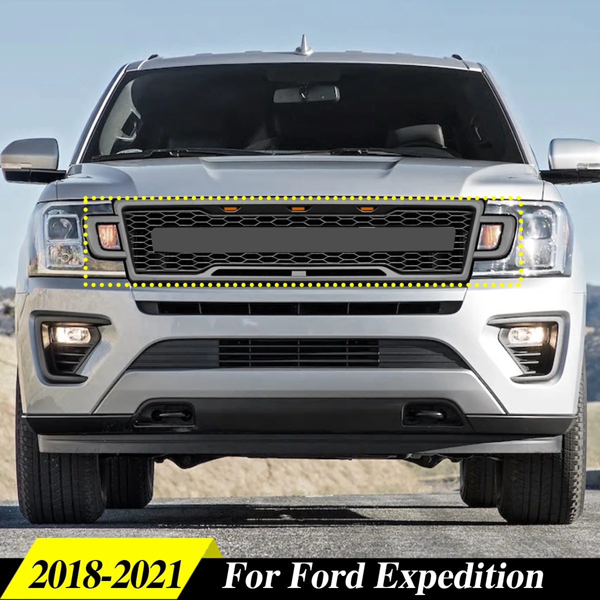 

Front Grille Compatible with 2018-2021 Expedition Replacement Grill ABS Front Grille with LED Lights Matte Black