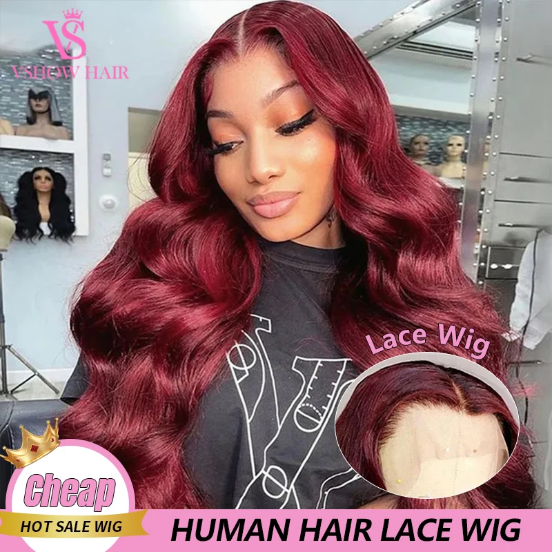 

VSHOW Body Wave 99J красный бордовый 13x6 HD кружевной передний al парик, человеческие волосы для женщин, бразильские 13X 4 кружевные передние парики, распродажа