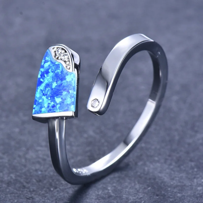 Non Fading Ice Rod Shaped Australian Treasure Semi Oval Opening Ring with Personalized Elegance and Luxury Micro Inlaid Jewelry