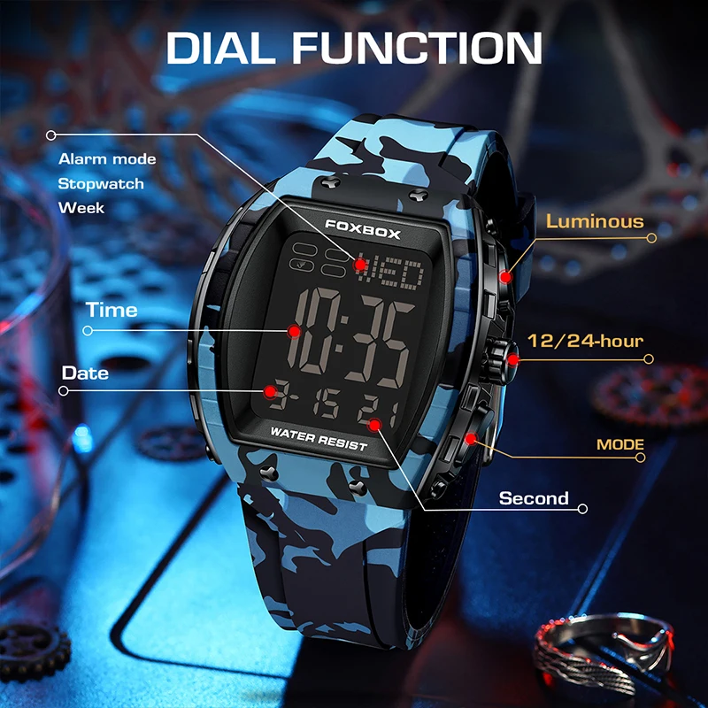 패션 디지털 시계 군사 스포츠 달력 실리콘 스트랩 남자 시계 LED 빛나는 방수 크로노 그래프 시계 남자