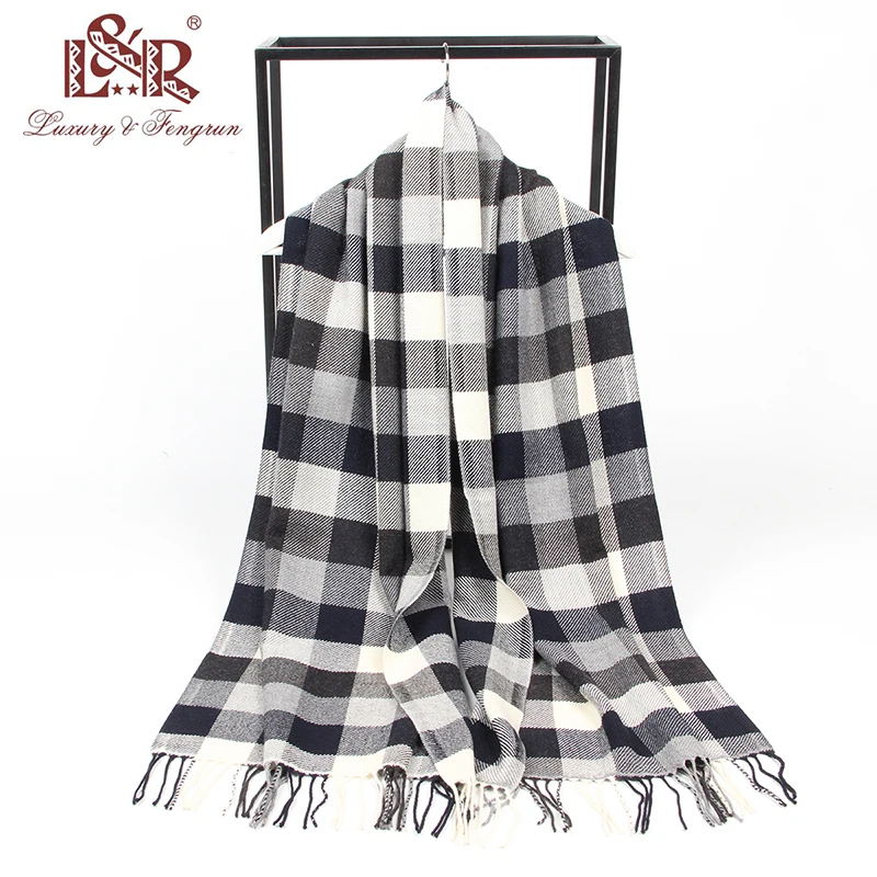 195*50cm Luxury Brand Real Wool Classic lattice men soft scarf cashmere plaid scarves shawl UNISE wrap pashmina headband muffler