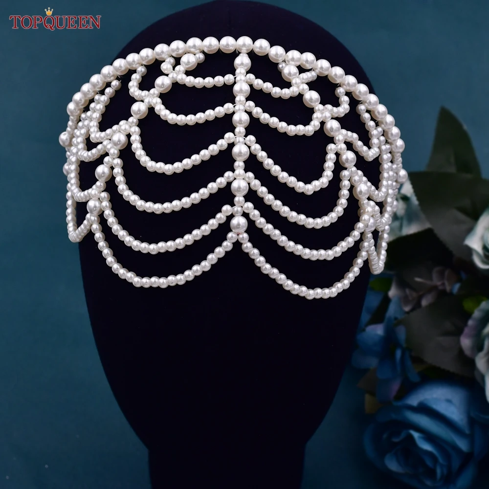 TOPQUEEN SA01 Elegant Pearls Hair Bands Accessories Headdress Luxury Bridal Crown Women Jewelry Hoop Daily Tassel Hairwear