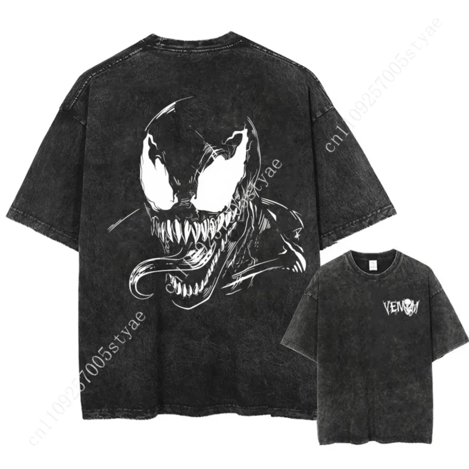 

Marvel Venom Printed T-shirt Trendy Casual Unisex Short-sleeved Cotton Washed Vintage Loose T-shirt Cosplay