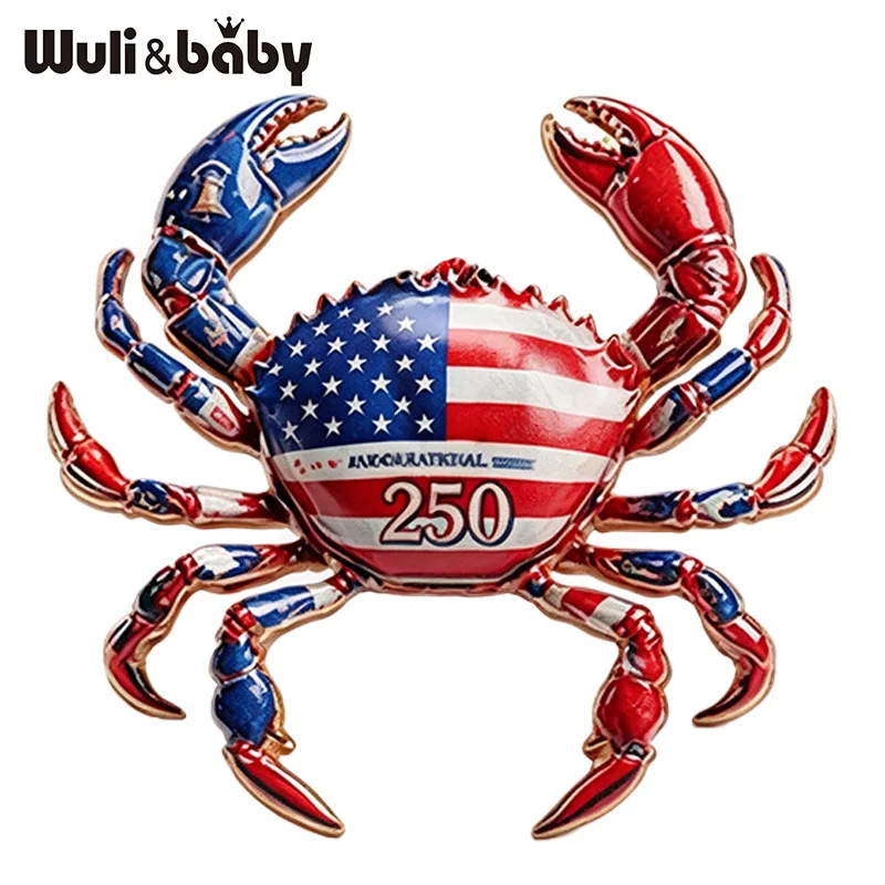 Wuli&baby Lovely Crab Brooches USA 250 Independence Day 4-color Crab Water Animal Party Casual Brooch Pins Gifts