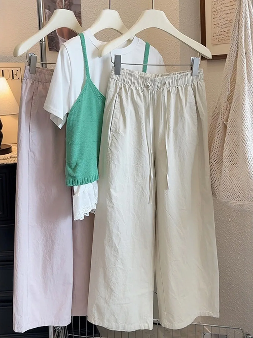 

Washed Cotton Casual Pants Women's plus Size Summer Thin Loose Straight Leg Wide Leg Nine Points Pants High Waist Breathable