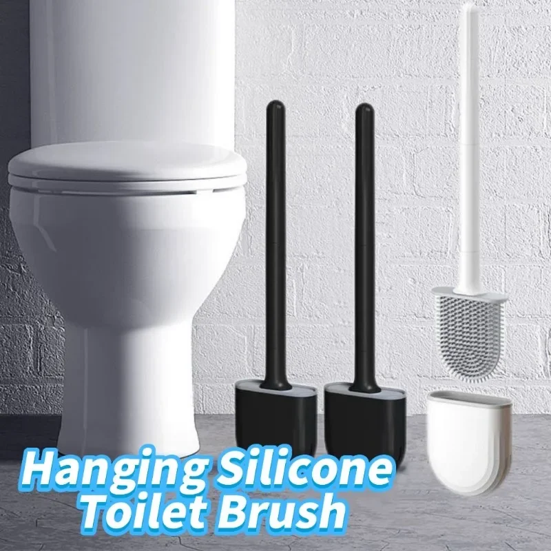 1-5pcs Toilet Brush Water Leak Proof with Base Silicone Wc Flat Head Flexible Soft Bristles Brush with Quick Drying Holder Sets