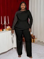 Women Plus Size Elegant Jumpsuit White Beaded Long Sleeve Tunics Wide Leg One Piece Outfits Rompers Curvy Ladies Chic Clothes - Image 3