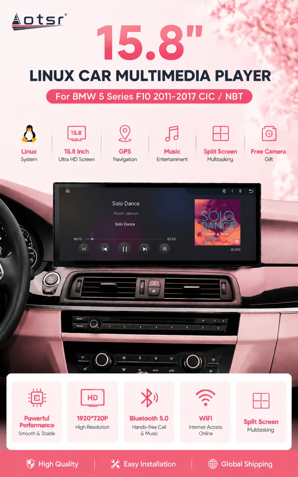 15.8inch LINUX Suitable for BMW 5 Series 2011-2017 F10 CIC, NBT Car Multimedia Player GPS Navigation Car Radio Free Camera Gift