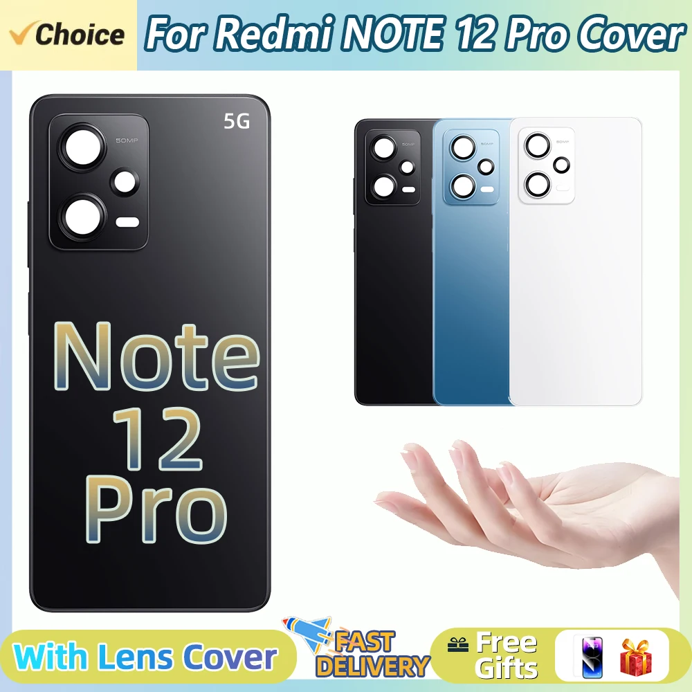 For Redmi Note 12 Pro 5G Back Glass Rear Cover Battery Door With Lens Back Glass Battery For  Note12 Pro 5G Back Cover