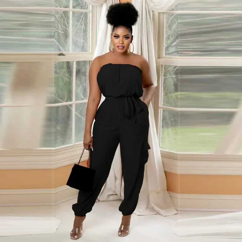 

Женский комбинезон GUWU без бретелек с высокой талией и боковыми карманами, элегантный летний офисный комбинезон-сарафан для женщин, цельный комбинезон-плейсьют