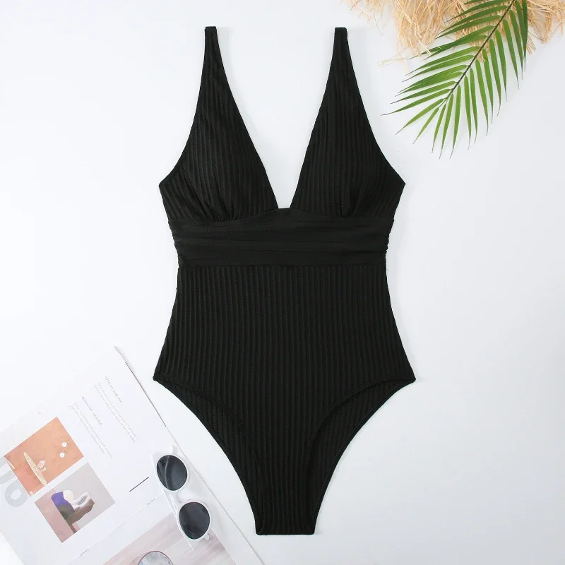 Bañador unicolor de una pieza para mujer, traje de baño sin espalda con realce, ropa de playa, Monokini a bajo precio