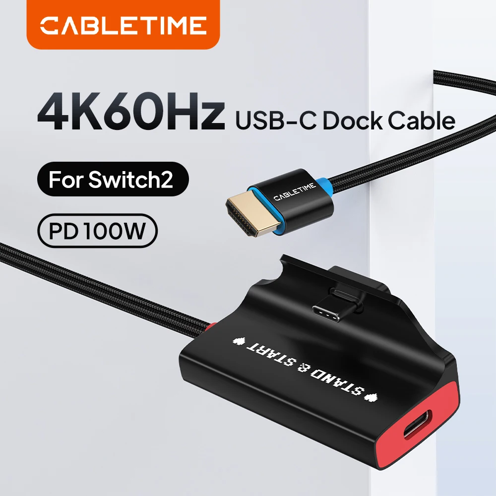 CABLETIME USB C to HDMI Cable Type C Hub PD100W Fast Charging Gaming Cable for Monitor TV Projector Nintendo Switch 2