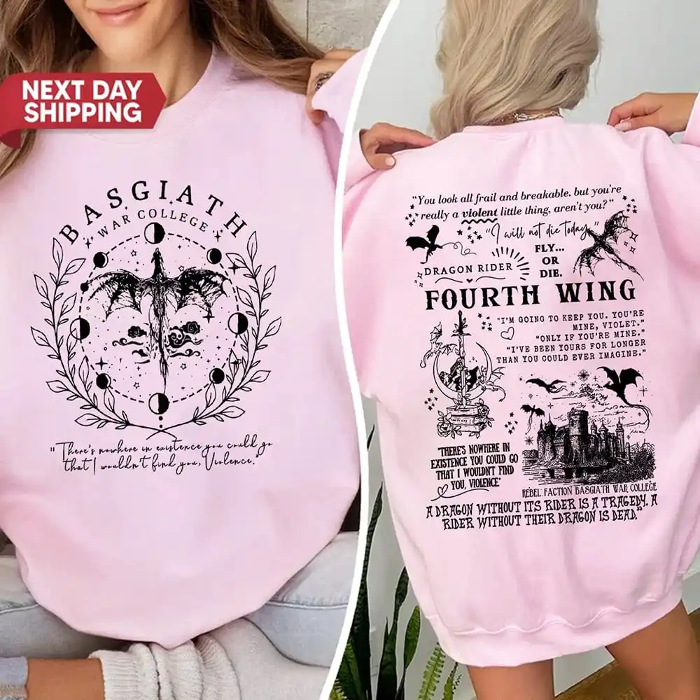 Basgiath War College 2-sided Sweatshirt Fourth Wing Comfort Gift for Book Lover Long Sleeve Fleece Sweatshirt Y2K Streetwear
