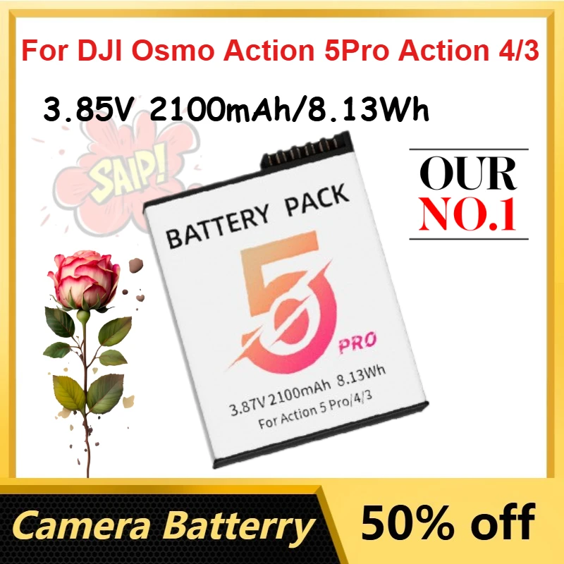 

3.85V 2100mAh/8.13Wh Lithium-ion Battery for DJI Osmo Action 5Pro Action 4/3 Camera Batteries with Charging Case
