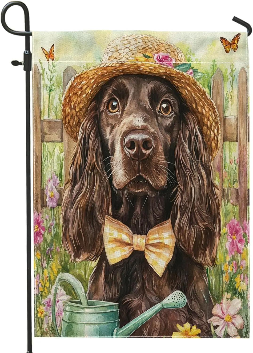 Spring Boykin Spaniel Dog Garden Flags 12x18 Inch for Outside, Funny Watering Can Pattern Standard Linen House Flags, Pet Fr AAS