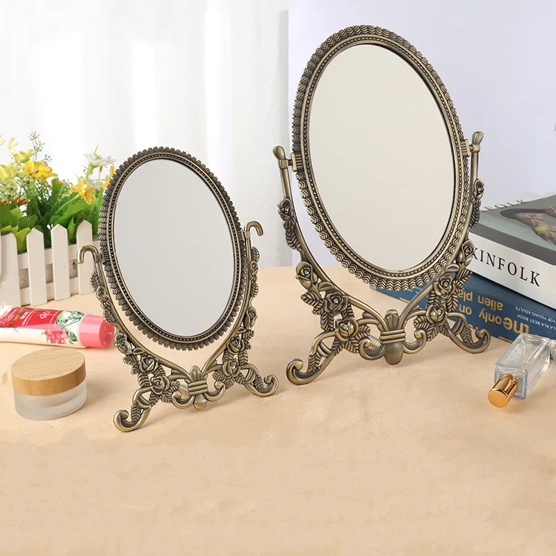 European style  Retro makeup mirror Metal Desktop vanity mirror Double-sided mirror Gift mirrors for bedroom home deciration