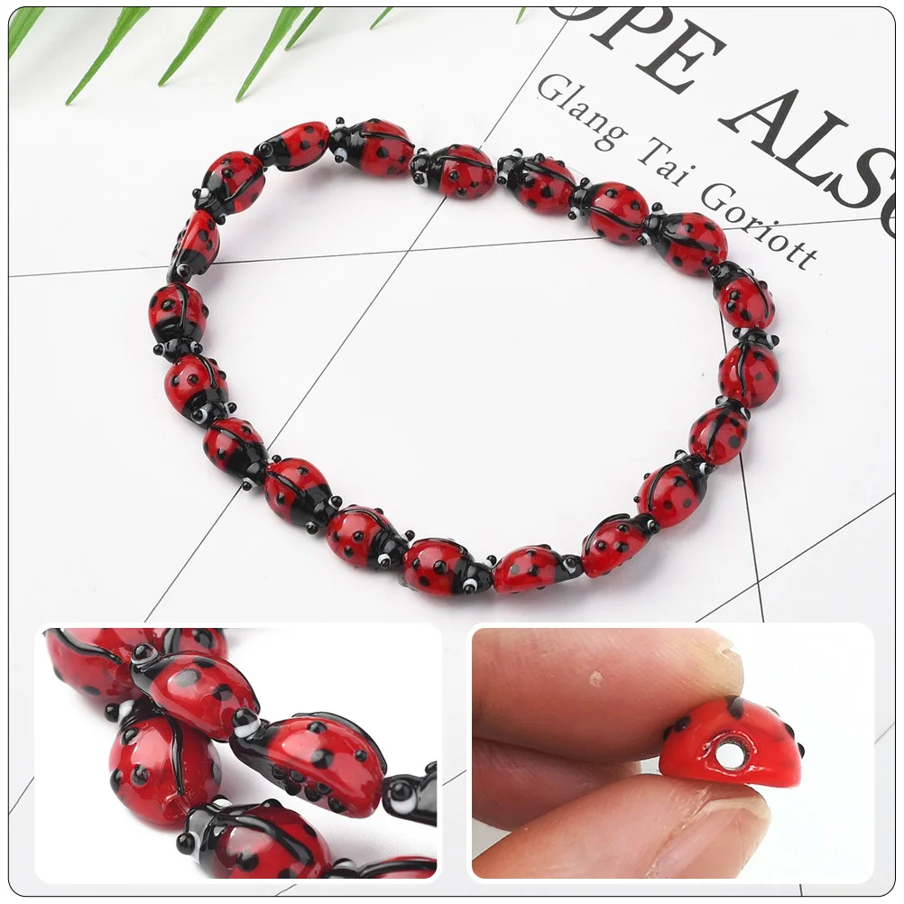 

50pcs Glass Bead String For Bracelet Necklace Diy Craft Ladybug Beads Decor Stylish Jewelry Making Handmade Ornamental Beads