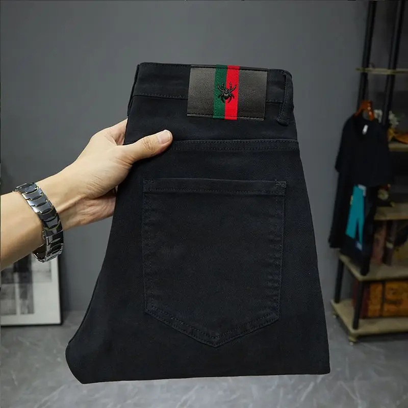 

High-End Bla Casual Slim Fit Men's Jeans Versatile Sli Streetwear High-Waisted Cotton Stretch Denim for All Seasons