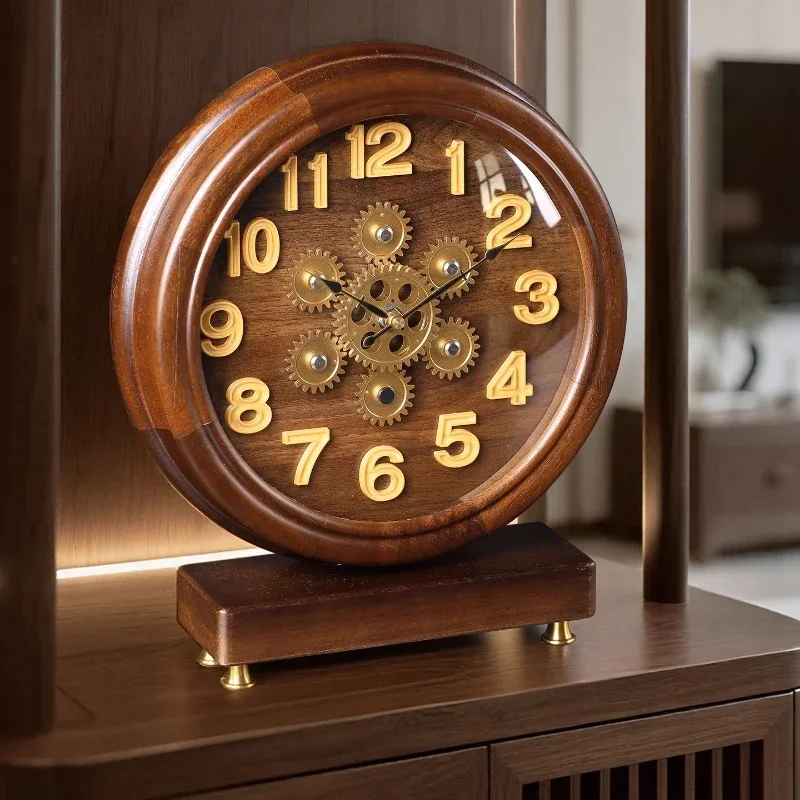 2025 New Solid Wood Table Clock Is A Creative and Retro European-style Pendulum Clock for The Living Room Desk Clock