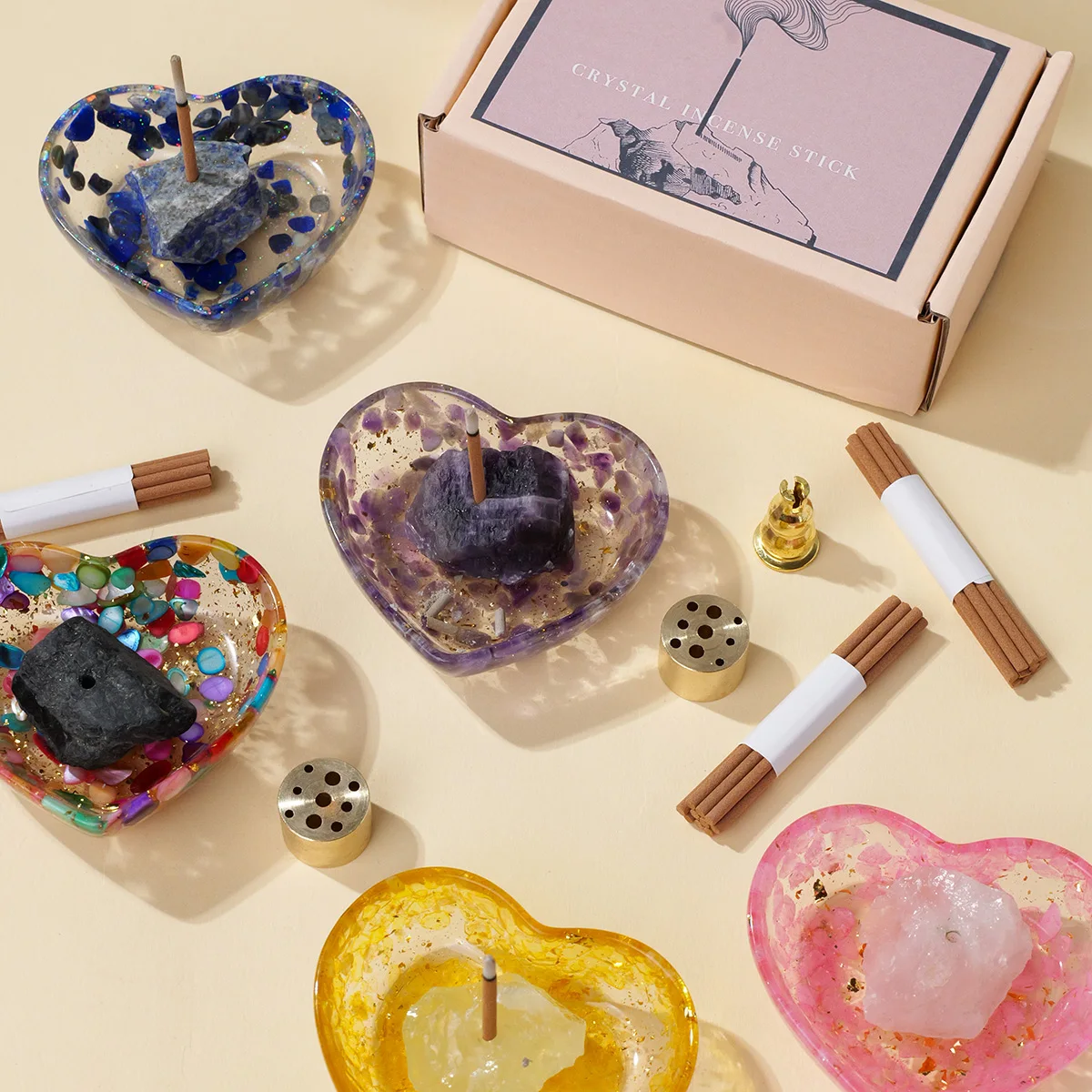 1set Natürliche kristall Harz Liebe Weihrauch Halter Set Raw Kristall Entmagnetisierung Schüssel