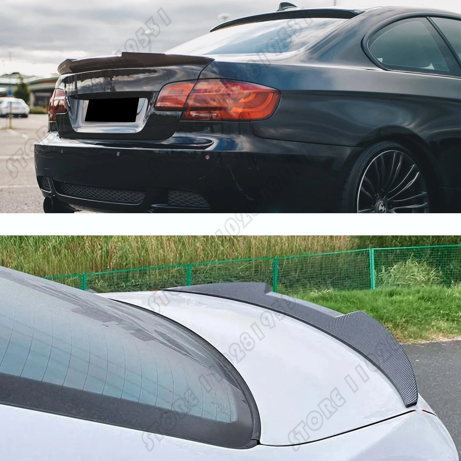 สปอยเลอร์หลังคาท้ายรถยนต์ BMW ซีรีส์ 3 E90 ปี 2005-2012 รุ่น 318 320 325 330 335 สีดำเงา / คาร์บอนไฟเบอร์ สไตล์ M3 M4 MP PSM CSL