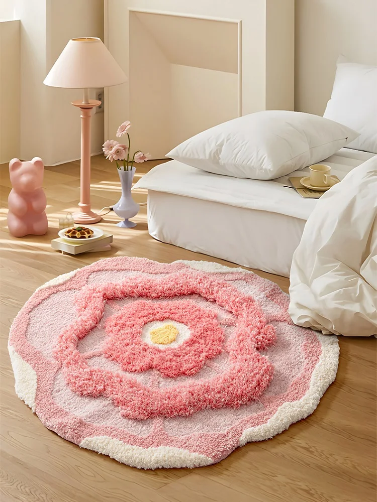 Floral Style Bedroom Carpet, Living Room, Anti-Slip, Turfted Sofa Floor Mat, Luxury Irregular Bedside Area Rugs, Home Decoration